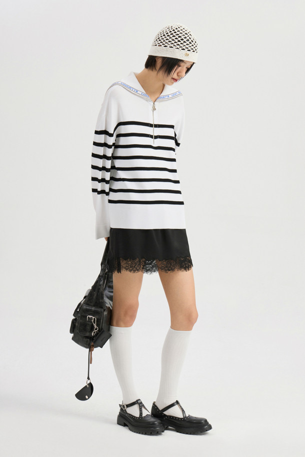 LUCKY CHOUETTE - 스웨터 - Sailor Zip up Pullover (ivory)