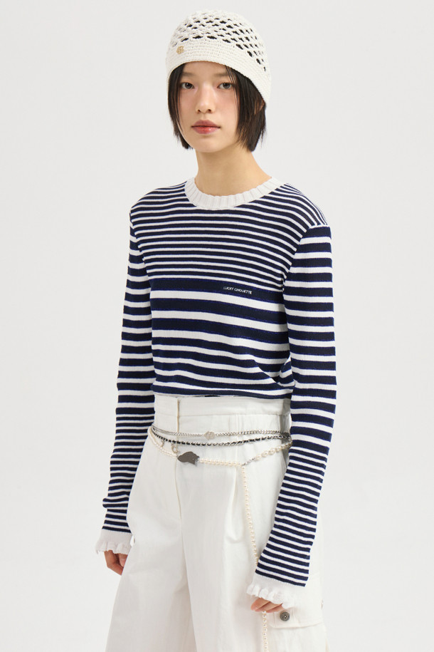 LUCKY CHOUETTE - 스웨터 - Stripe Slim Fit Pullover (dark navy)