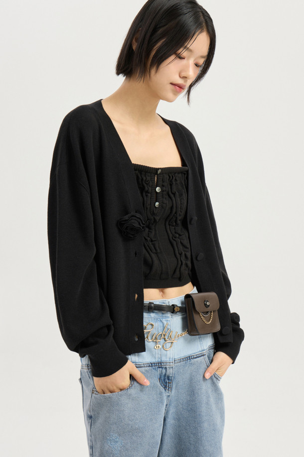 LUCKY CHOUETTE - 베스트 - Frill Detail Knit Vest (black)