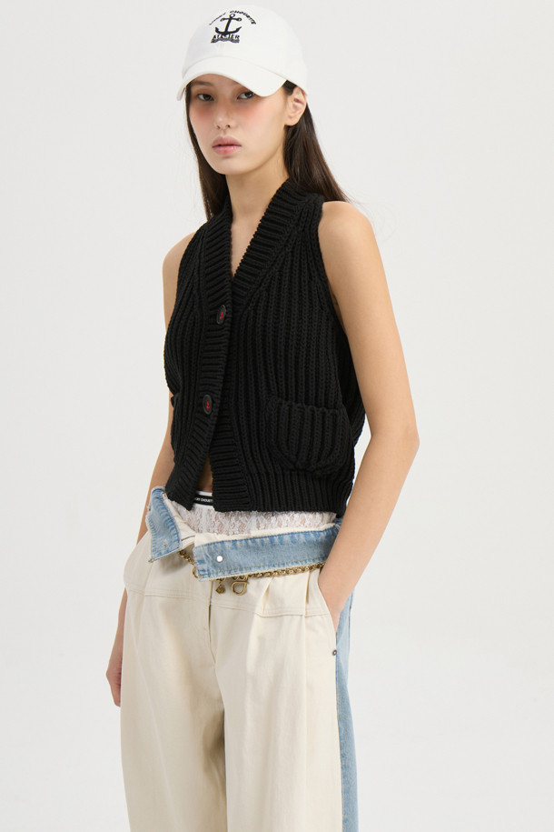 LUCKY CHOUETTE - 베스트 - [Atelier] 5GG Knit Vest (black)