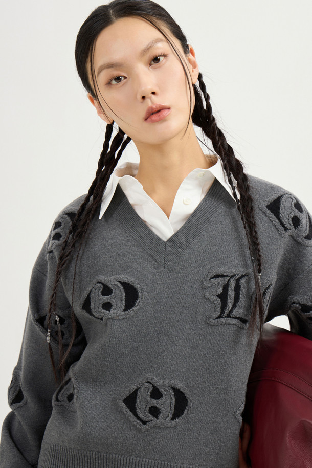 LUCKY CHOUETTE - 스웨터 - Emblem Weaves Knit Pullover (grey)