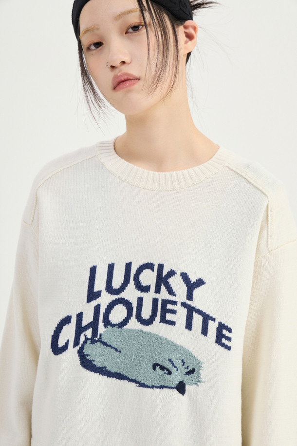 LUCKY CHOUETTE - 스웨터 - Intarsia Chouette Round Neck Pullover (ivory)