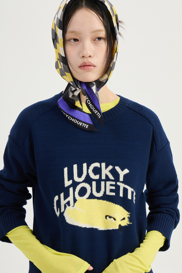 LUCKY CHOUETTE - 스웨터 - Intarsia Chouette Round Neck Pullover (dark navy)