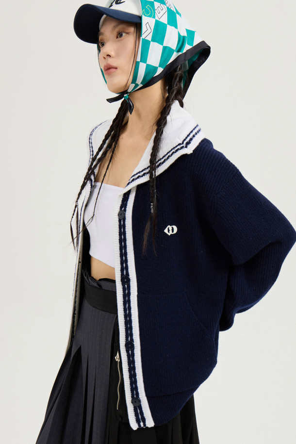 LUCKY CHOUETTE - 가디건 - Mini Sailor Knit Cardigan (navy)