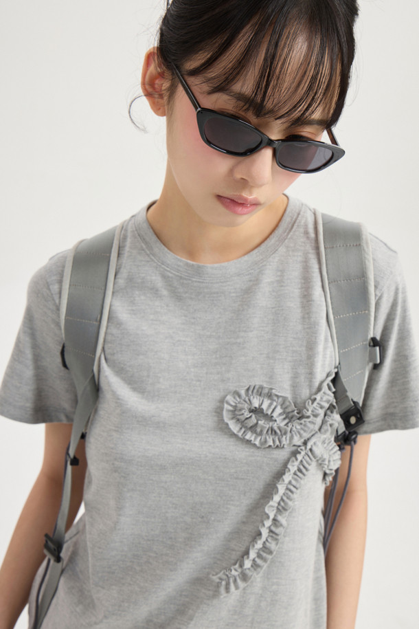 LUCKY CHOUETTE - 반소매 티셔츠 - Chouetties by LUCKY CHOUETTE_Ribbon Point Half Sleeve T-shirt (melange grey)