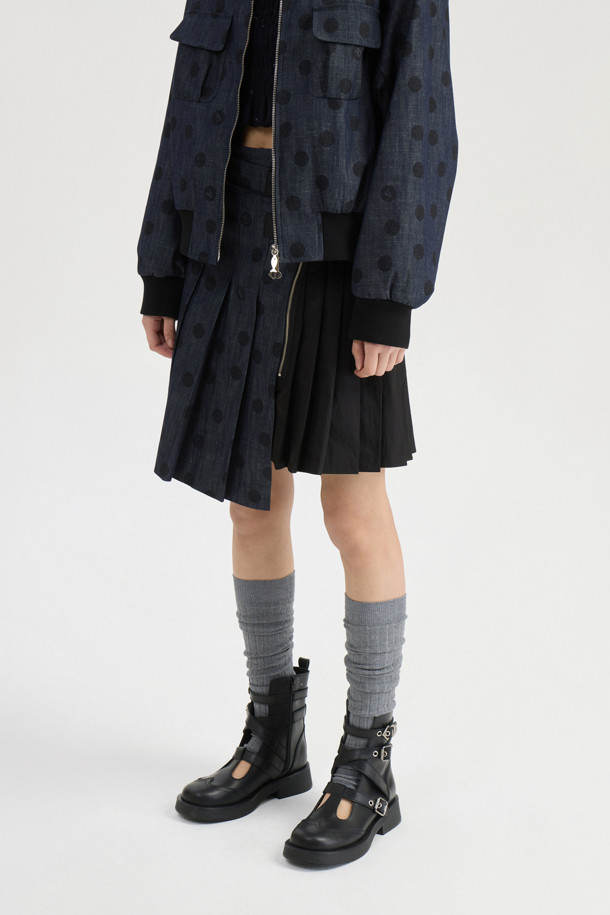 LUCKY CHOUETTE - 미디스커트 - [Atelier] Denim Like Dot Midi Skirt (dark navy)