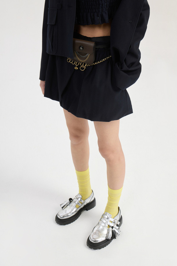 LUCKY CHOUETTE - 미니스커트 - [Atelier] Wool Cotton Shirring Mini Skirt (dark navy)