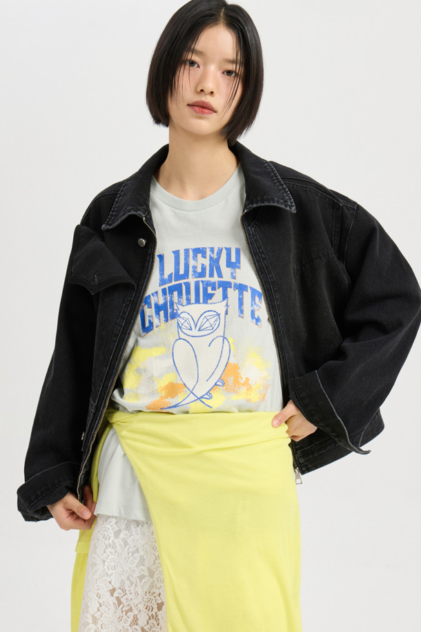 LUCKY CHOUETTE - 자켓 - Front Detail Denim Collar Jacket (black)