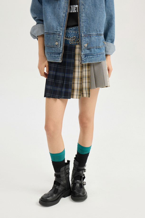 LUCKY CHOUETTE - 미니스커트 - Material Mix Denim Mini Skirt (multi color)