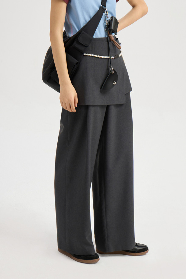 LUCKY CHOUETTE - 롱/미디팬츠 - Detachable Wrap Detail Pants (grey)