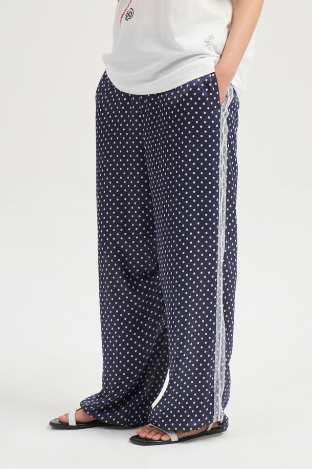 LUCKY CHOUETTE - 롱/미디팬츠 - [Re-Order] Dot Print Jogger Banding Pants (navy)
