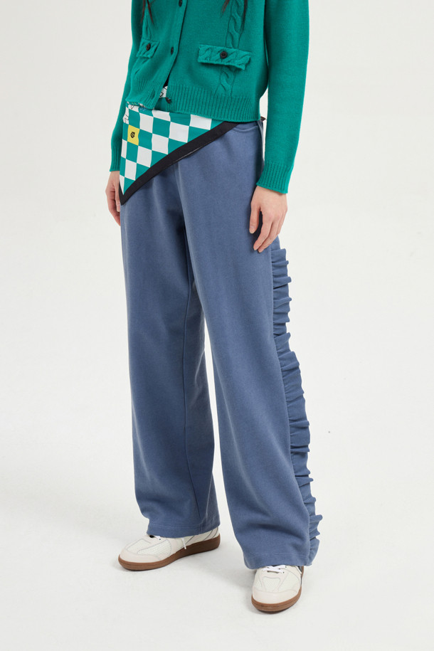 LUCKY CHOUETTE - 롱/미디팬츠 - Frill-pointed Jersey Banding Pants (blue)