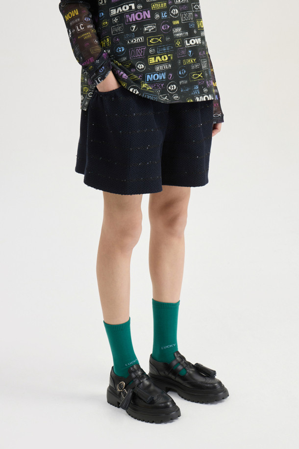 LUCKY CHOUETTE - 쇼트팬츠 - [Atelier] Dot Denim Like Banding Short Pants (multi color)