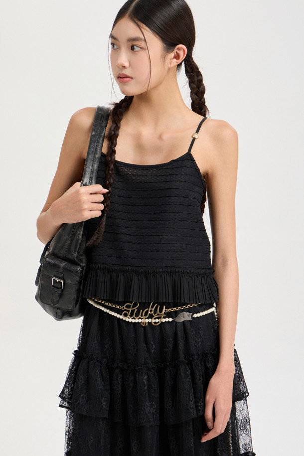 LUCKY CHOUETTE - 블라우스 - Pleats Jersey Top Blouse (black)