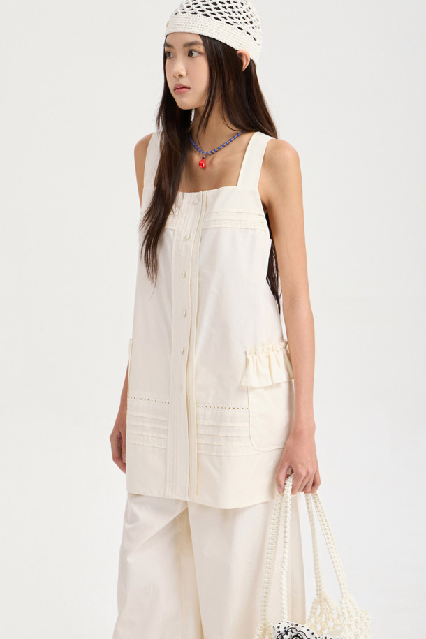 LUCKY CHOUETTE - 블라우스 - Sleeveless Pin Tuck Blouse (ivory)