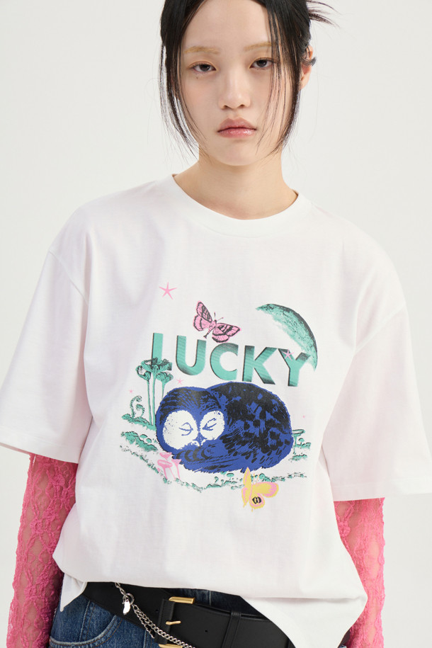 LUCKY CHOUETTE - 반소매 티셔츠 - Chouette Point Half Sleeve T-shirt (white)