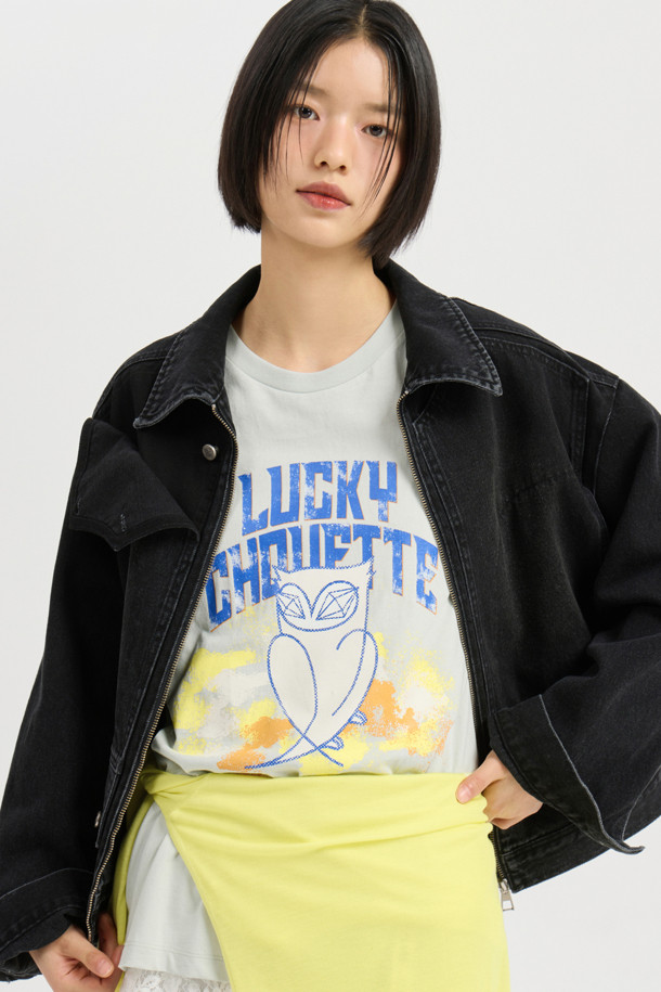 LUCKY CHOUETTE - 반소매 티셔츠 - Print Point Loose Fit Half Sleeve T-shirt (mint)