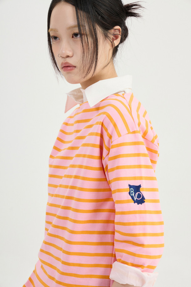 LUCKY CHOUETTE - 긴소매 티셔츠 - [Signature] Stripe Long Sleeve T-shirt (orange)