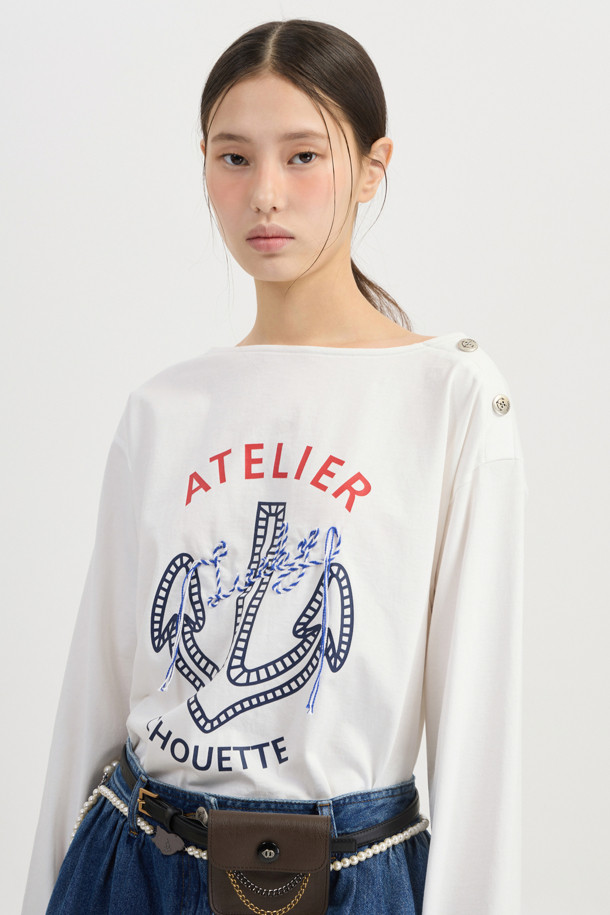 LUCKY CHOUETTE - 긴소매 티셔츠 - [Atelier] Anchor Point Stripe Long Sleeve T-shirt (white)