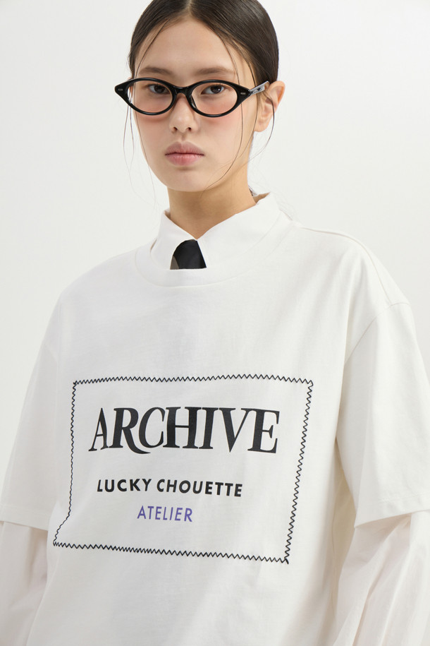 LUCKY CHOUETTE - 반소매 티셔츠 - [Atelier] Lettering Point Half Sleeve T-shirt (ivory)