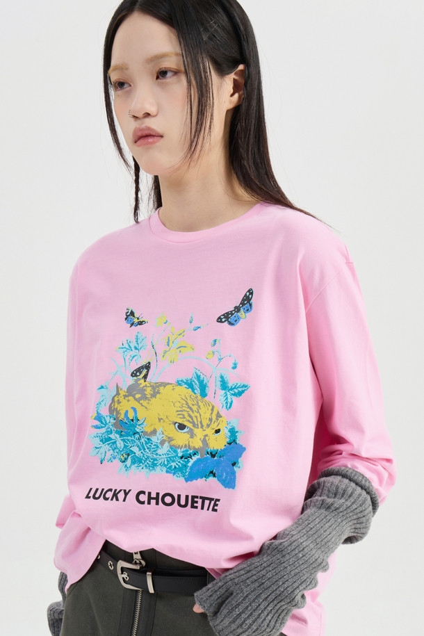 LUCKY CHOUETTE - 긴소매 티셔츠 - Chouette Point Long Sleeve T-shirt (pink)