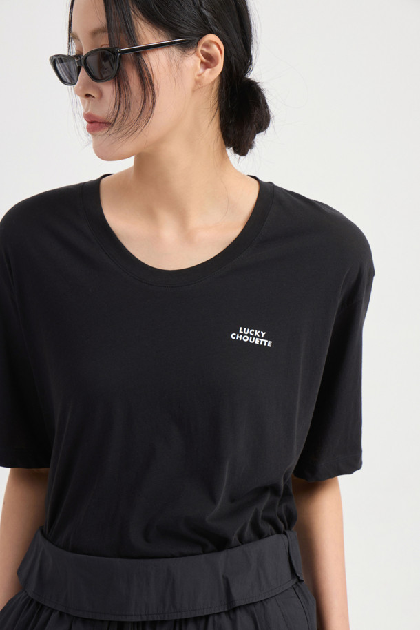 LUCKY CHOUETTE - 반소매 티셔츠 - Loose Fit Half Sleeve T-shirt (black)