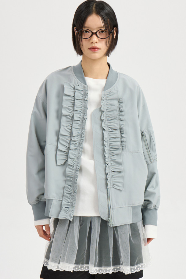 LUCKY CHOUETTE - 점퍼 - Frill Detail Knit Ribbed Jumper (mint)