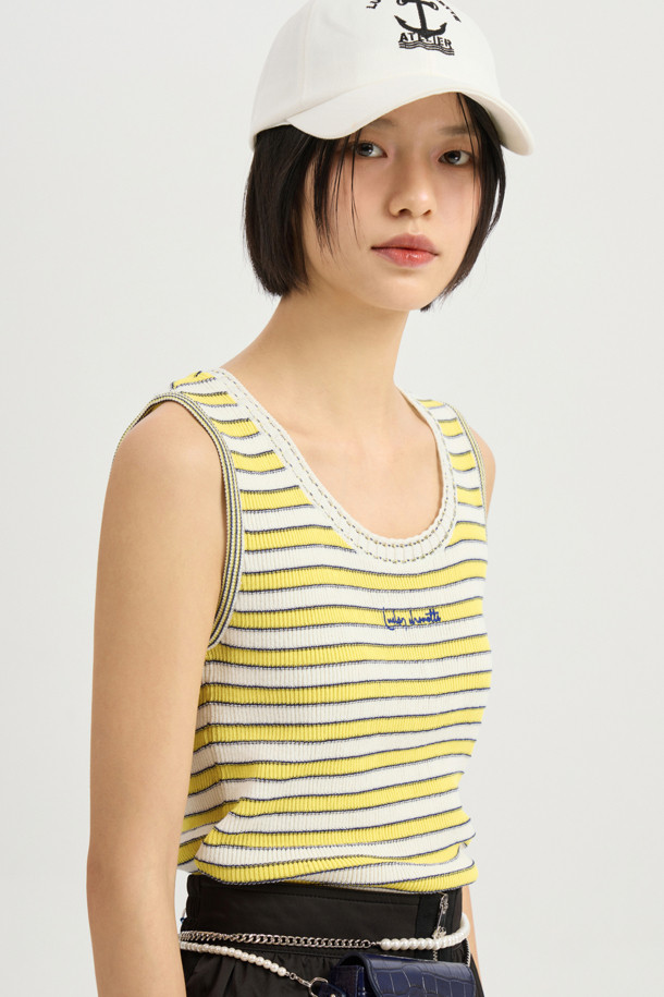 LUCKY CHOUETTE - 스웨터 - Stripe Knit Sleeveless Pullover (yellow)