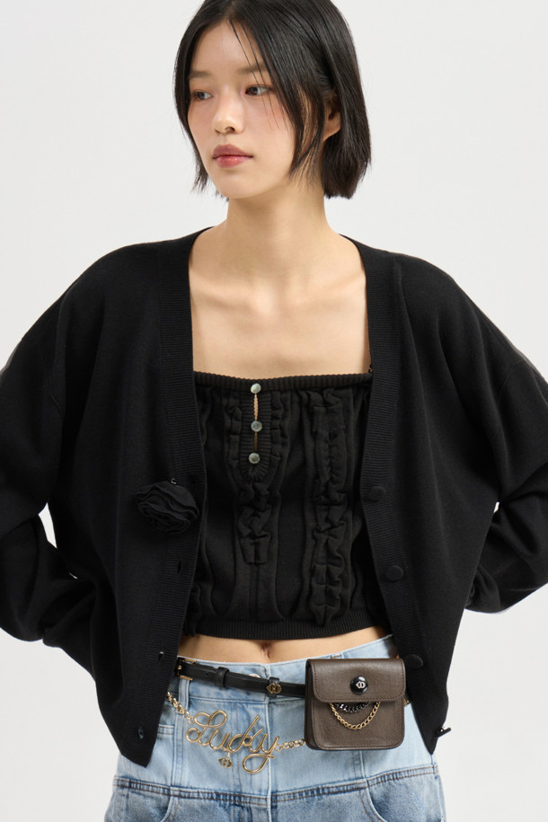 LUCKY CHOUETTE - 베스트 - Frill Detail Knit Vest (black)