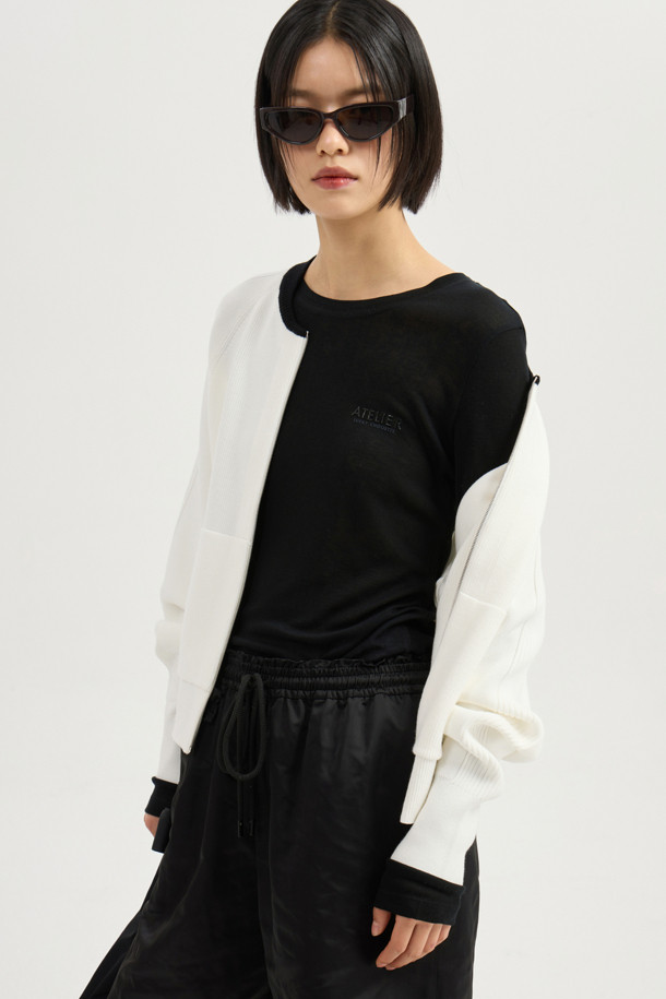 LUCKY CHOUETTE - 가디건 - Slim Fit Zip up Knit Cardigan (ivory)