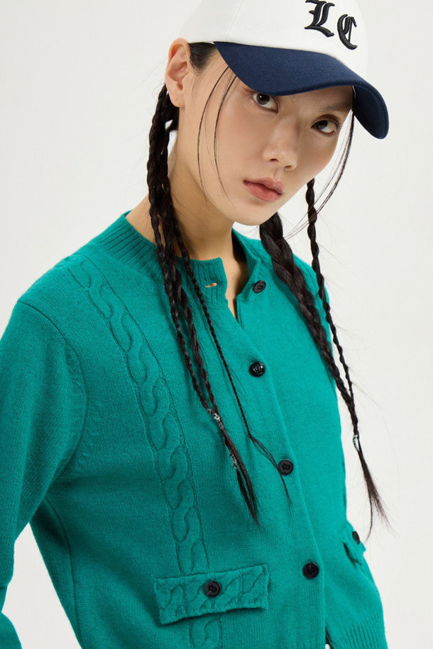 LUCKY CHOUETTE - 가디건 - Back Lucky Lettering Knit Cardigan (green)