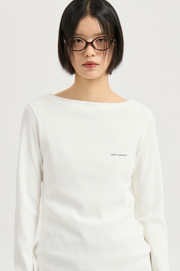 LUCKY CHOUETTE - 긴소매 티셔츠 - [Atelier] Boat Neck Ribbed Slim Fit Long Sleeve T-shirt (ivory)