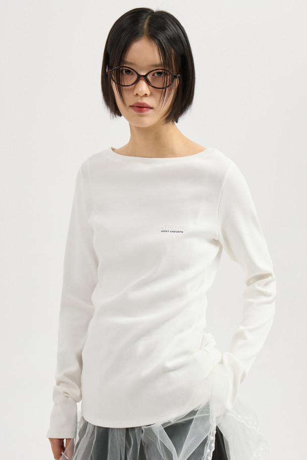 LUCKY CHOUETTE - 긴소매 티셔츠 - [Atelier] Boat Neck Ribbed Slim Fit Long Sleeve T-shirt (ivory)