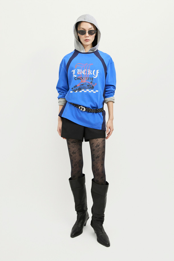 LUCKY CHOUETTE - 긴소매 티셔츠 - Coloring Point Long-sleeve T-shirt (blue)