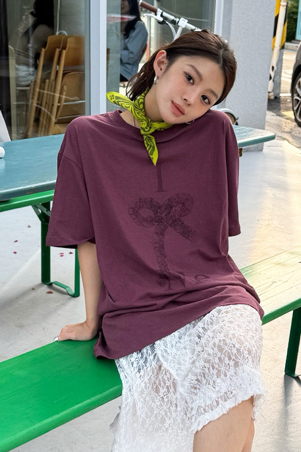 LUCKY CHOUETTE - 반소매 티셔츠 - [Re-Order] Chouetties by LUCKY CHOUETTE_Graphic Semi Over Fit Half Sleeve T-shirt (purple)