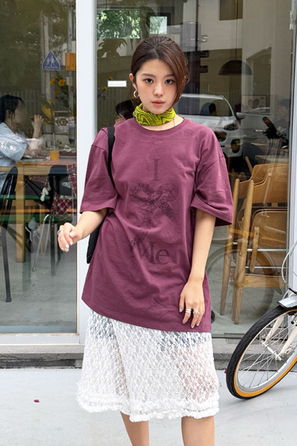 LUCKY CHOUETTE - 반소매 티셔츠 - [Re-Order] Chouetties by LUCKY CHOUETTE_Graphic Semi Over Fit Half Sleeve T-shirt (purple)