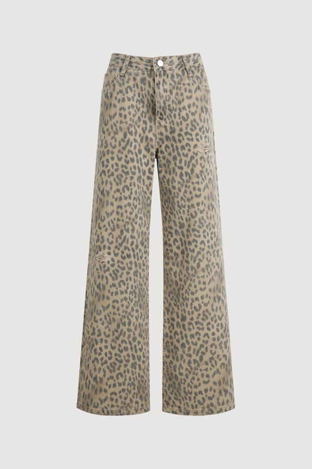 LUCKY CHOUETTE - 롱/미디팬츠 - Chouetties by LUCKY CHOUETTE_Leopard Denim Pants (beige)