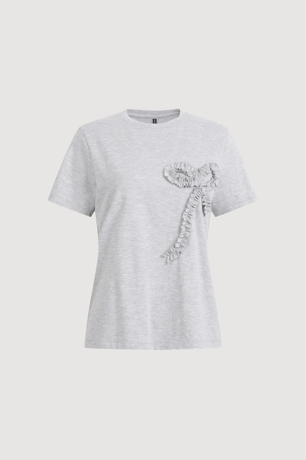LUCKY CHOUETTE - 반소매 티셔츠 - Chouetties by LUCKY CHOUETTE_Ribbon Point Half Sleeve T-shirt (melange grey)