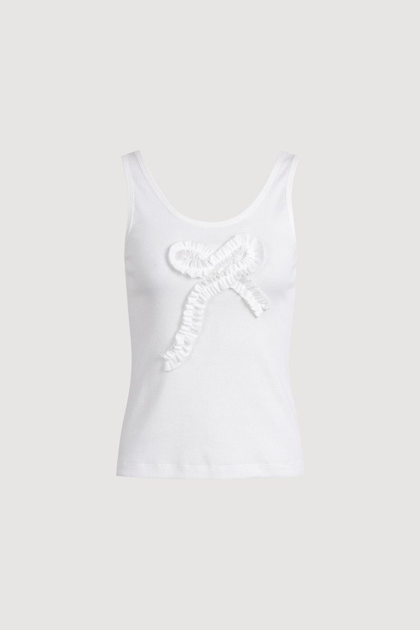 LUCKY CHOUETTE - 민소매티셔츠 - Chouetties by LUCKY CHOUETTE_Ribbon Point Sleeveless T-shirt (white)