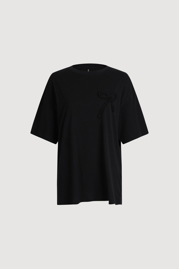 LUCKY CHOUETTE - 반소매 티셔츠 - Chouetties by LUCKY CHOUETTE_Ribbon Point Loose Fit Half Sleeve T-shirt (black)