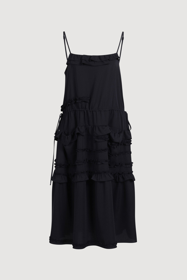 LUCKY CHOUETTE - 민소매 원피스 - Frill Slip Long Dress (dark navy)