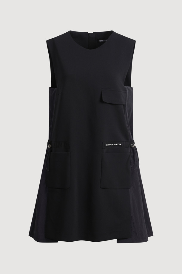 LUCKY CHOUETTE - 민소매 원피스 - Texture Mix Mini Dress (black)
