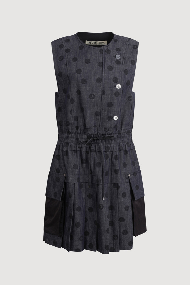 LUCKY CHOUETTE - 민소매 원피스 - [Atelier] Dot Print Sleeveless Dress (dark navy)