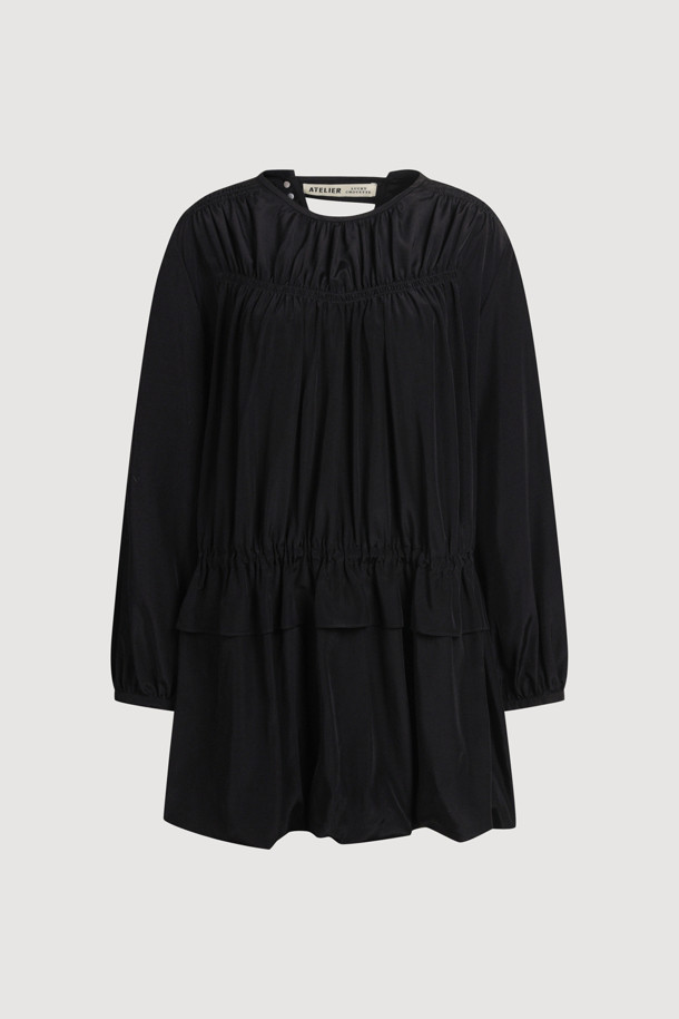 LUCKY CHOUETTE - 긴소매 원피스 - [Atelier] Shirring Mini Dress (black)