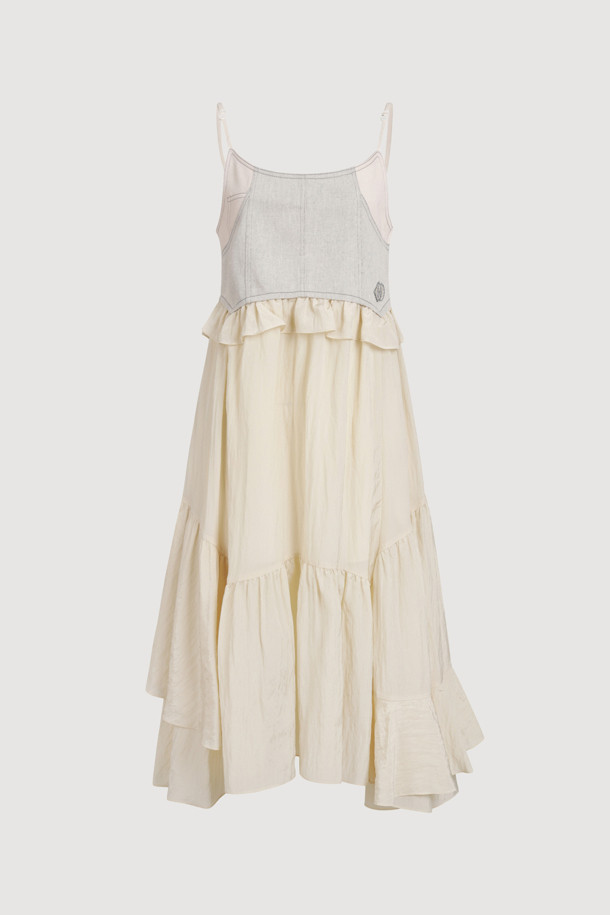 LUCKY CHOUETTE - 민소매 원피스 - [Holiday Edition] Denim Like MIX Slip Dress (light beige)