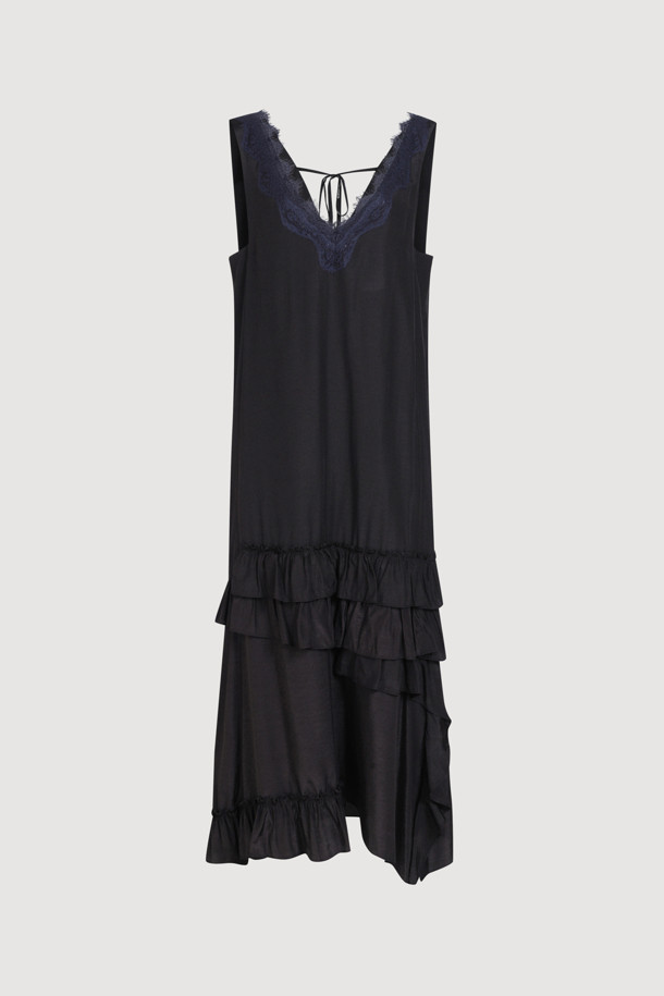 LUCKY CHOUETTE - 민소매 원피스 - [Holiday Edition] Lace Combination Frill Slip Dress (black)