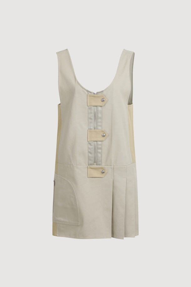 LUCKY CHOUETTE - 반소매 원피스 - U-neck Sleeveless Mini Dress (beige)