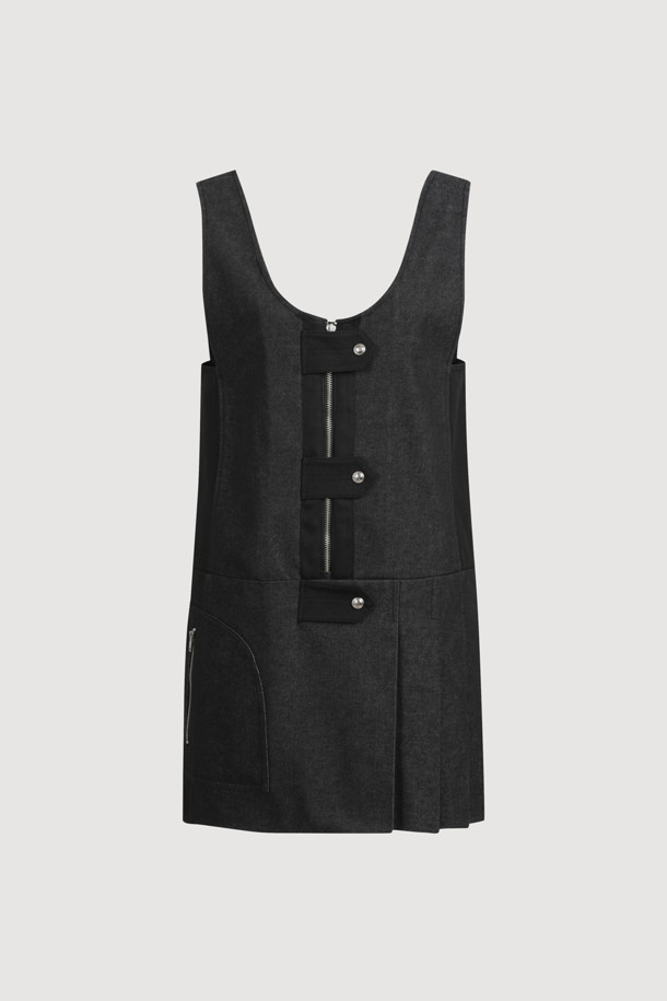 LUCKY CHOUETTE - 반소매 원피스 - U-neck Sleeveless Mini Dress (black)