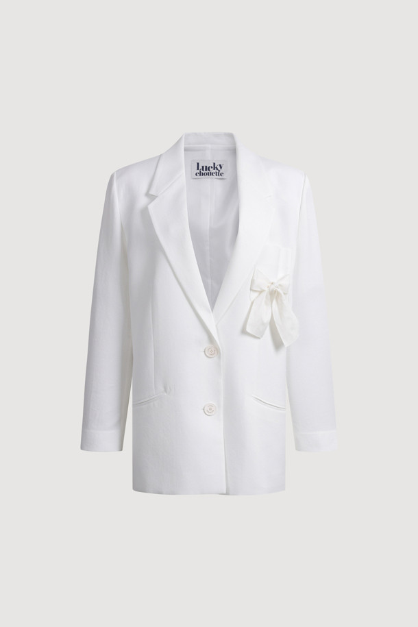 LUCKY CHOUETTE - 자켓 - Pocket Ribbon Single Jacket (ivory)