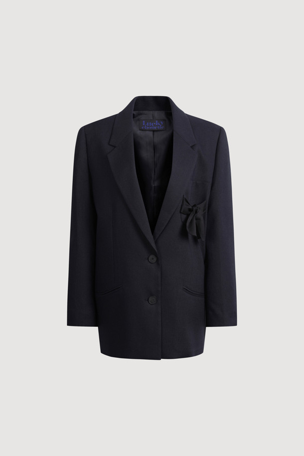 LUCKY CHOUETTE - 자켓 - Pocket Ribbon Single Jacket (dark navy)
